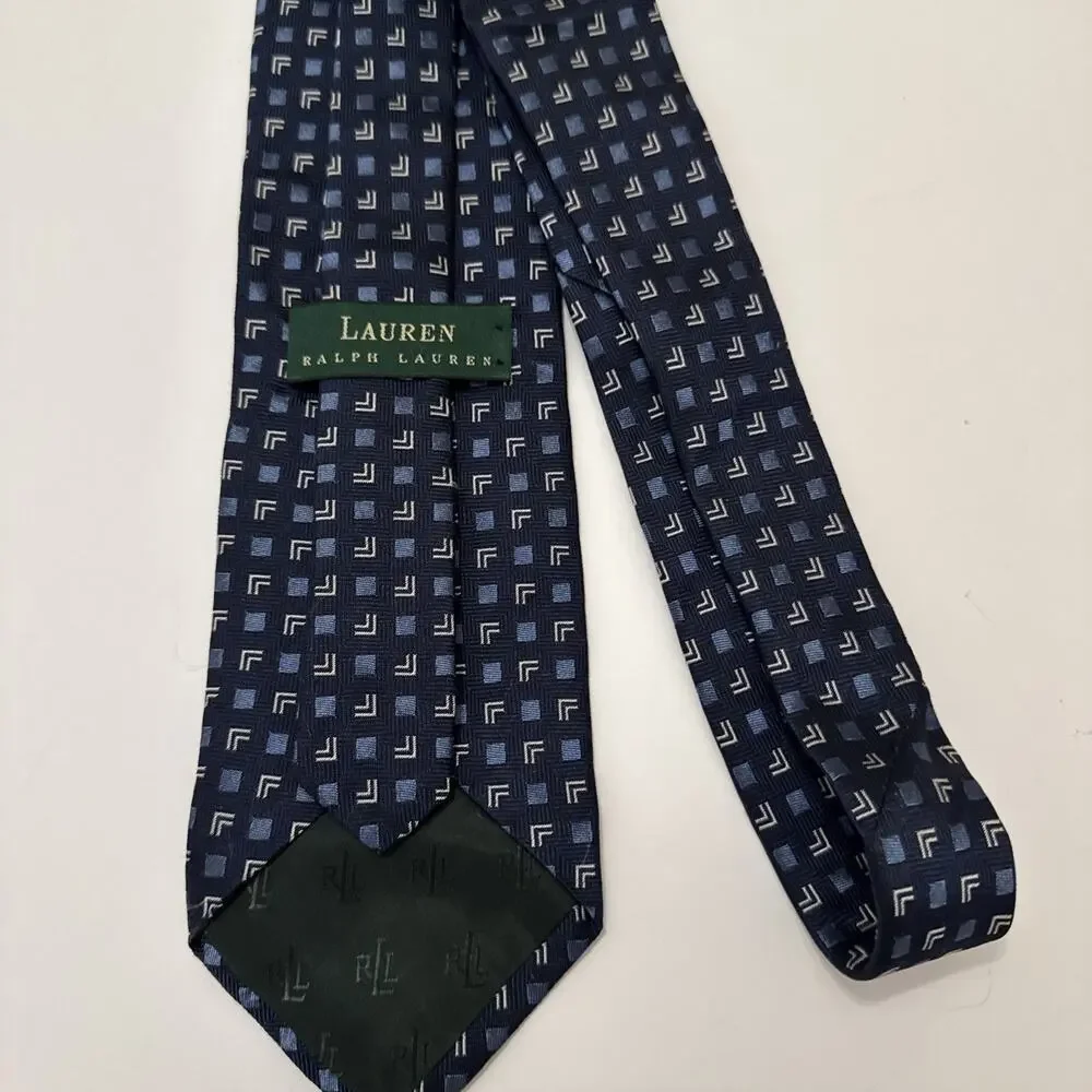Lauren Ralph Lauren Green Label Blue White Geometric Necktie Tie 57